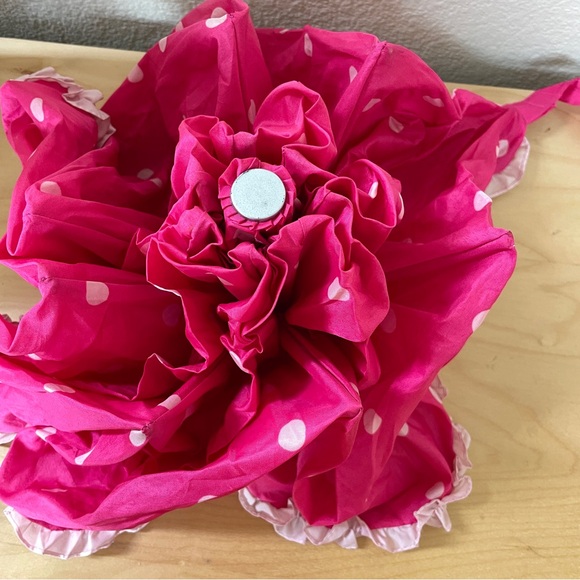 ☂️ ☀️ Vintage Pink Ruffle Trim Polka Dot Compact Umbrella - Picture 5 of 9